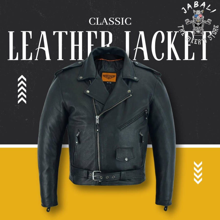 Mens Classic Motorcycle Jacket with Quilted Linning Premium Cowhide Leather Jabali The Biker Store 01