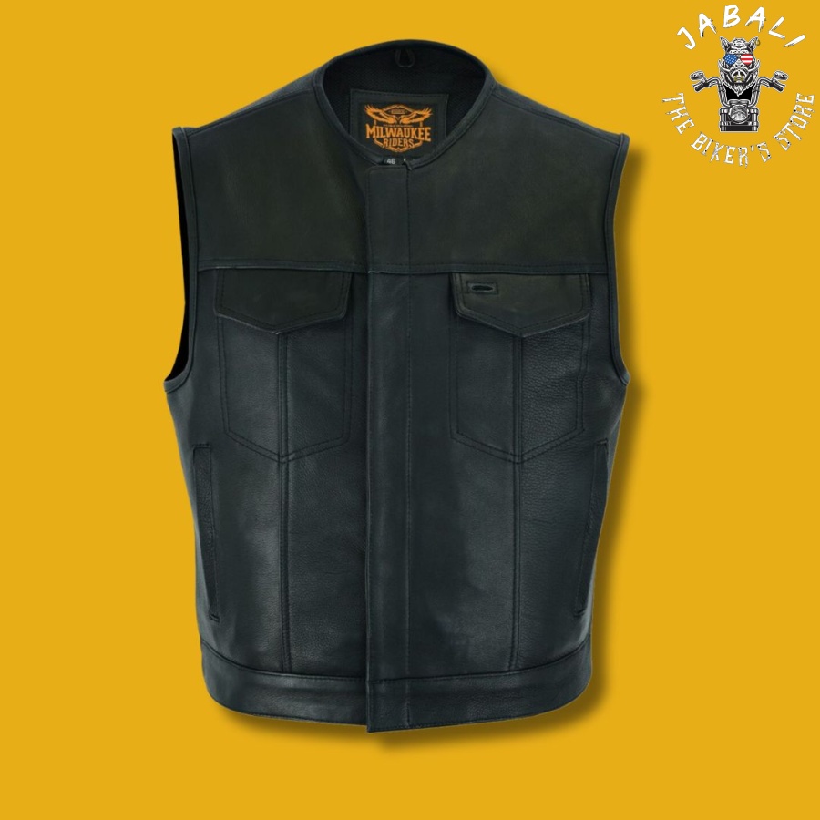 Milwaukee Riders® Low Cut Mens Leather Motorcycle Club Vest Jabali The Biker Store 02