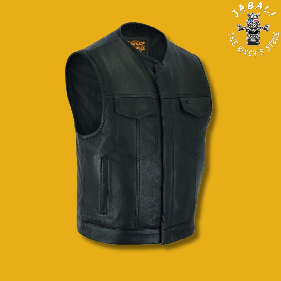 Milwaukee Riders® Low Cut Mens Leather Motorcycle Club Vest Jabali The Biker Store 03