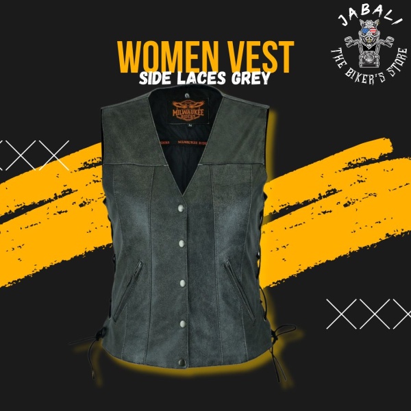 Women Vest Side Laces Grey Jabali The Biker Store 01