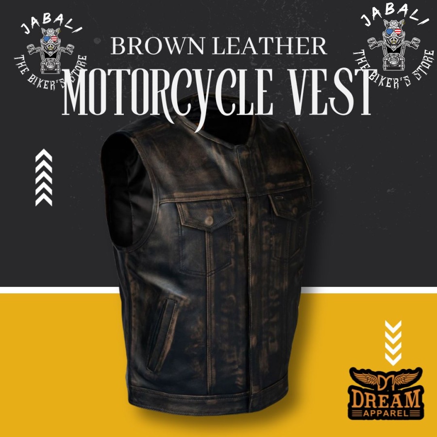 Brown Leather Motorcycle Vest