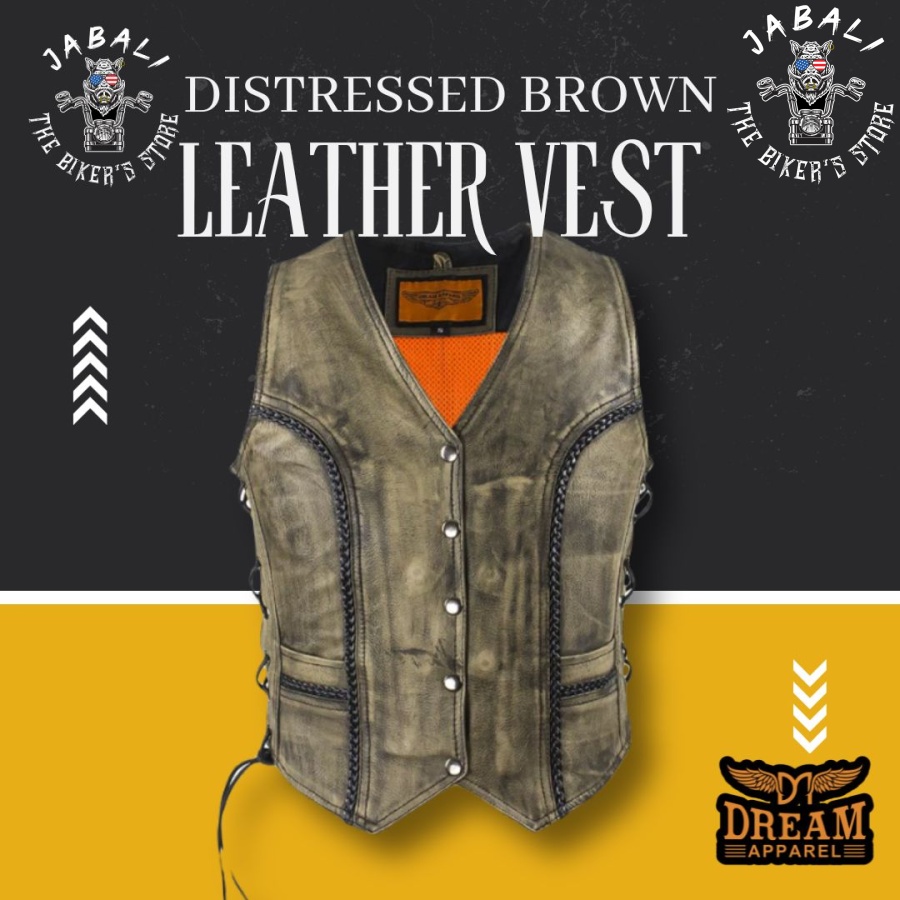 Women's Distressed Brown Leather Vest