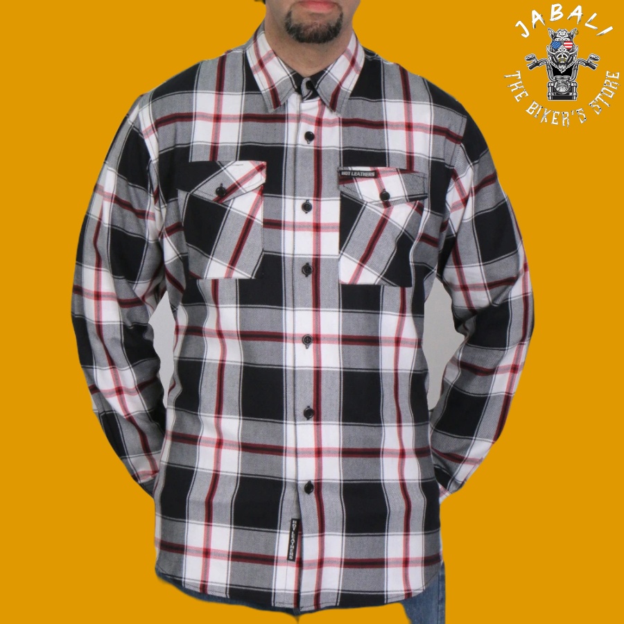 Hot Leathers Black White Red Flannel Shirt 01