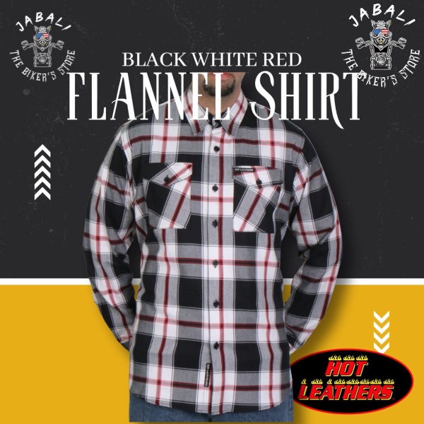 Hot Leathers Black White Red Flannel Shirt