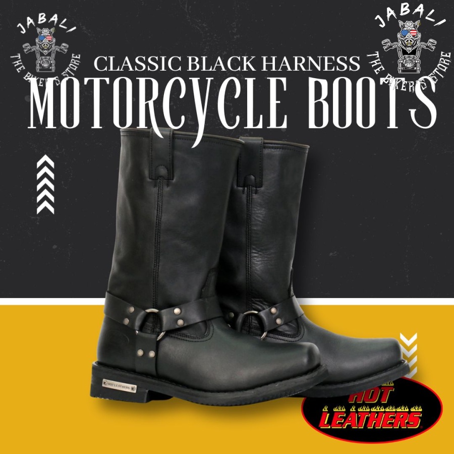 Hot Leathers Classic Black Harness Boots