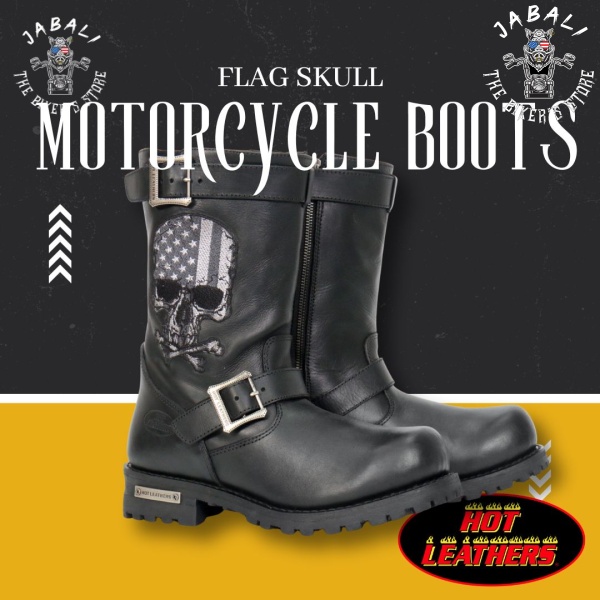 Hot Leathers Flag Skull Motorcycle Boot Durability, Style, and Protection in Perfect Harmony